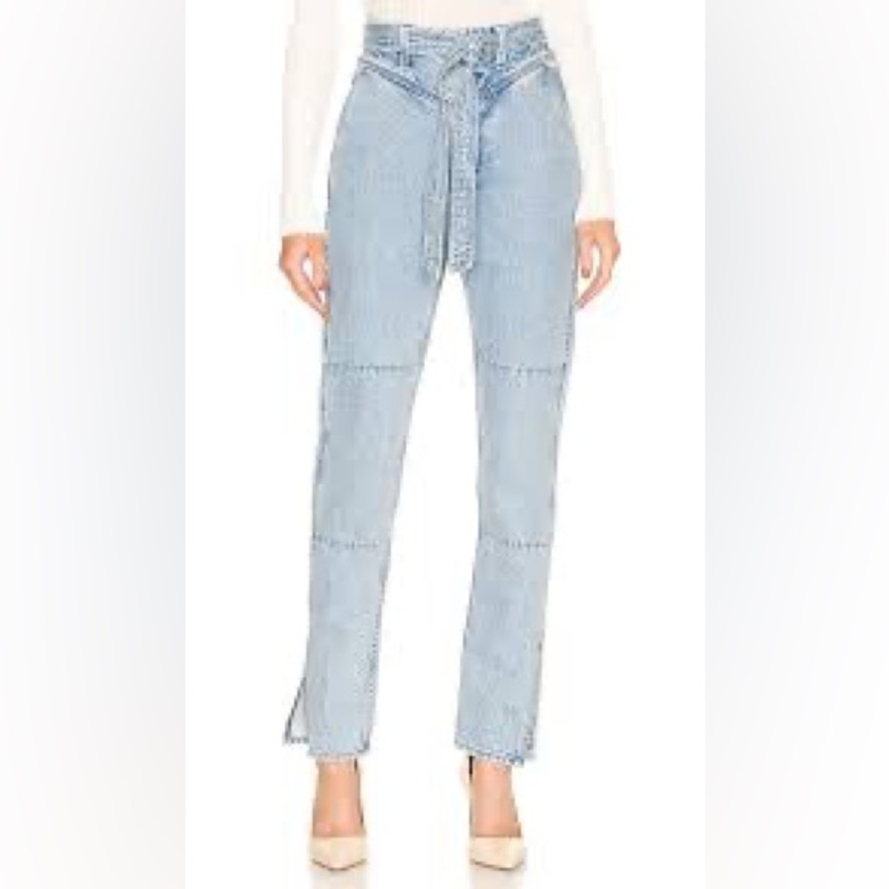 RAG & BONE High Rise Mia Yoke Straight Leg Clean Lou (Light Blue) Jeans | Sz 28